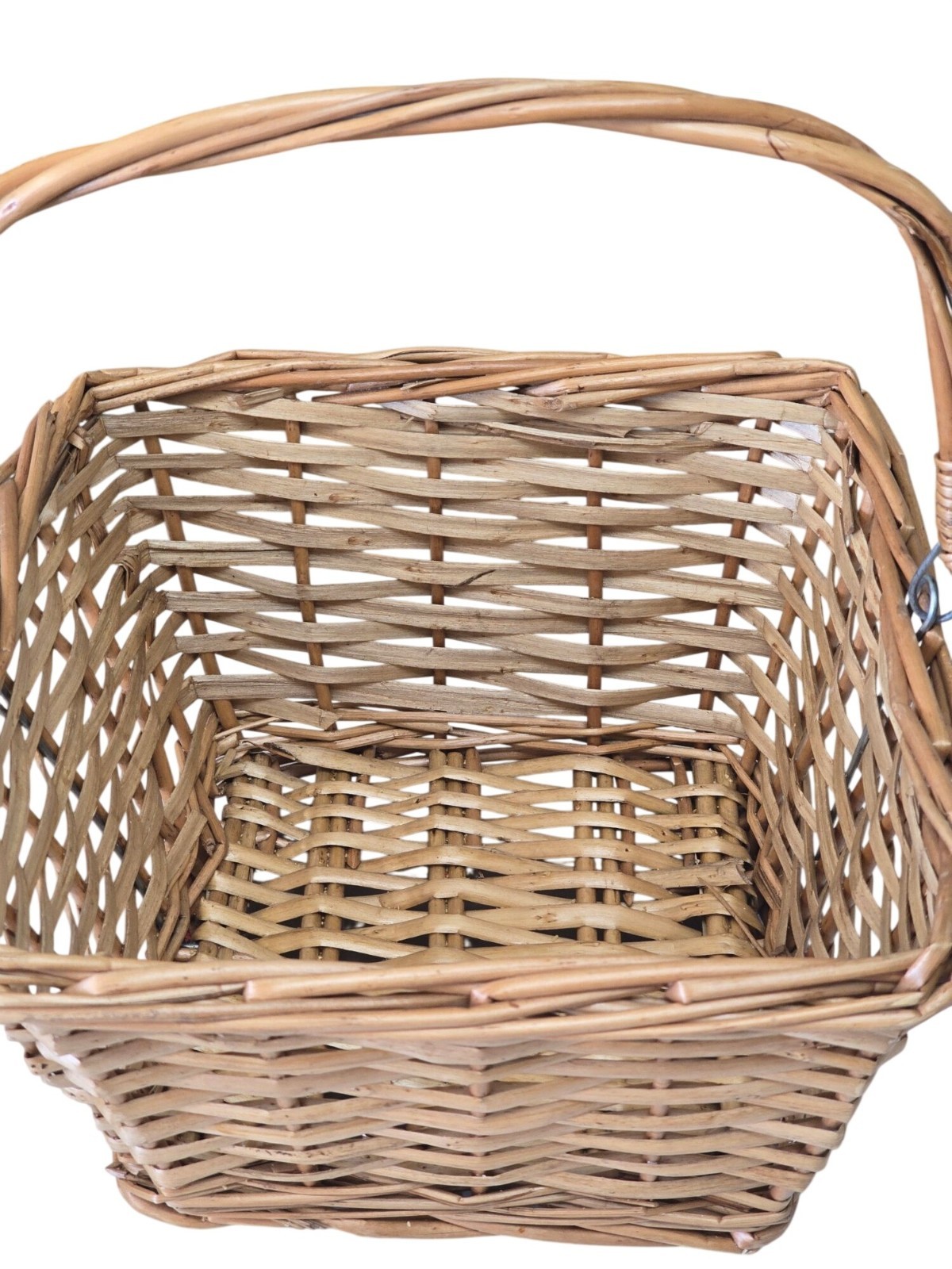 Handwoven Rectangular Basket Metal Link Collapsible Handle Natural