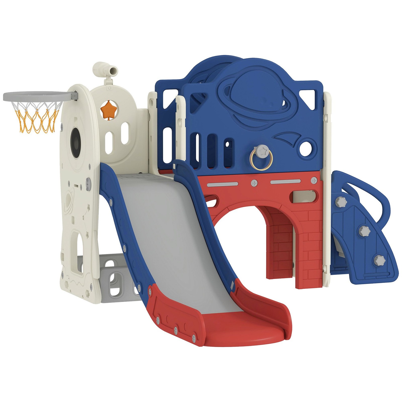 8-in-1 Toddler Slide Set with Basketball Hoop, Indoor Outdoor Playground Playset