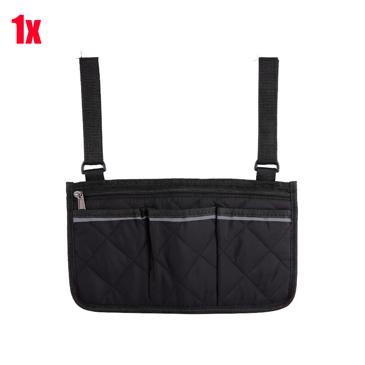 Wheelchair Side Storage Bag w/Cup Holder Reflective Strip Durable Armrest Pouch