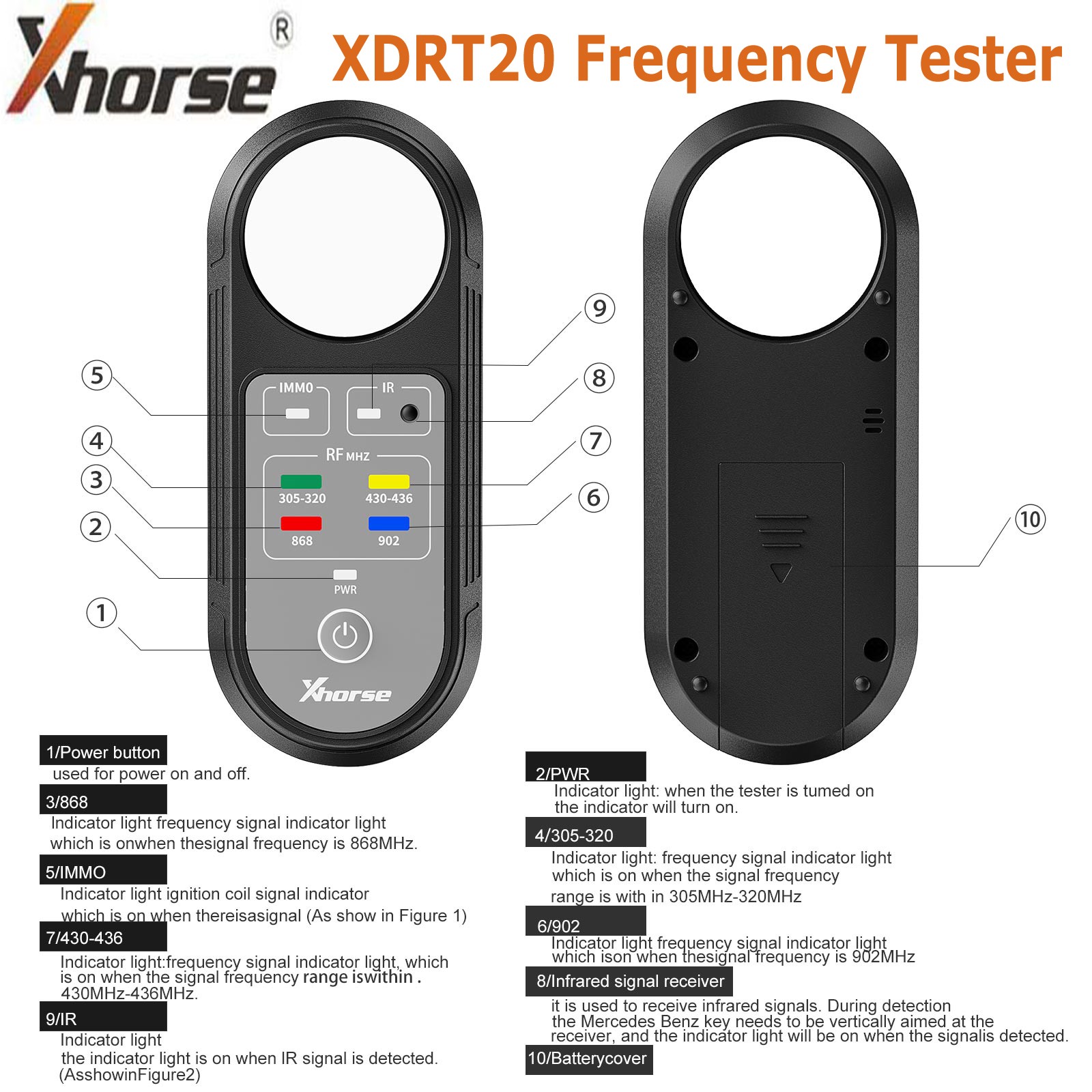 XHORSE XDRT20 Remote Frequency Tester IMMO Signal and Door Handle Signal Test
