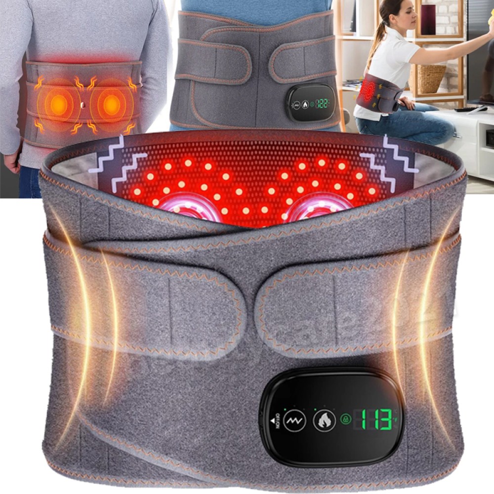 Red Light Heating Vibration Back Massager Lumbar Belt for Lower Back Pain Relief