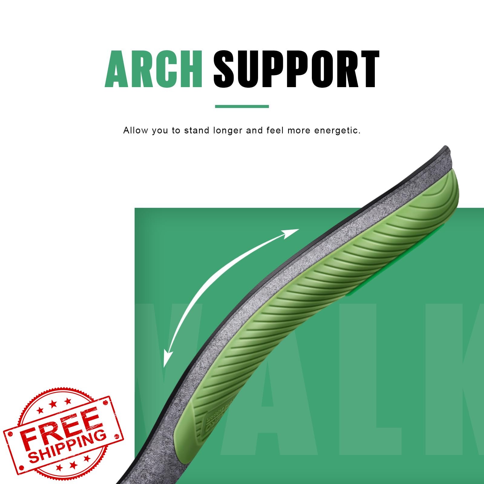 WalkHero Plantar Fasciitis Insoles Mens 9-9.5 Green