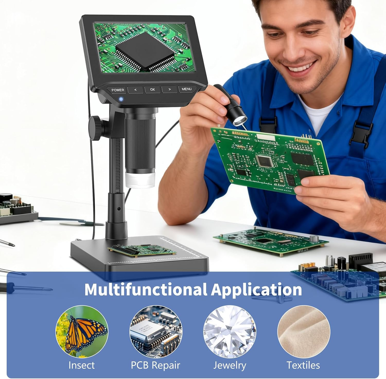 Digital Microscope,4.3" Digital Coin Microscope with Screen,With 8 Adjustable LE