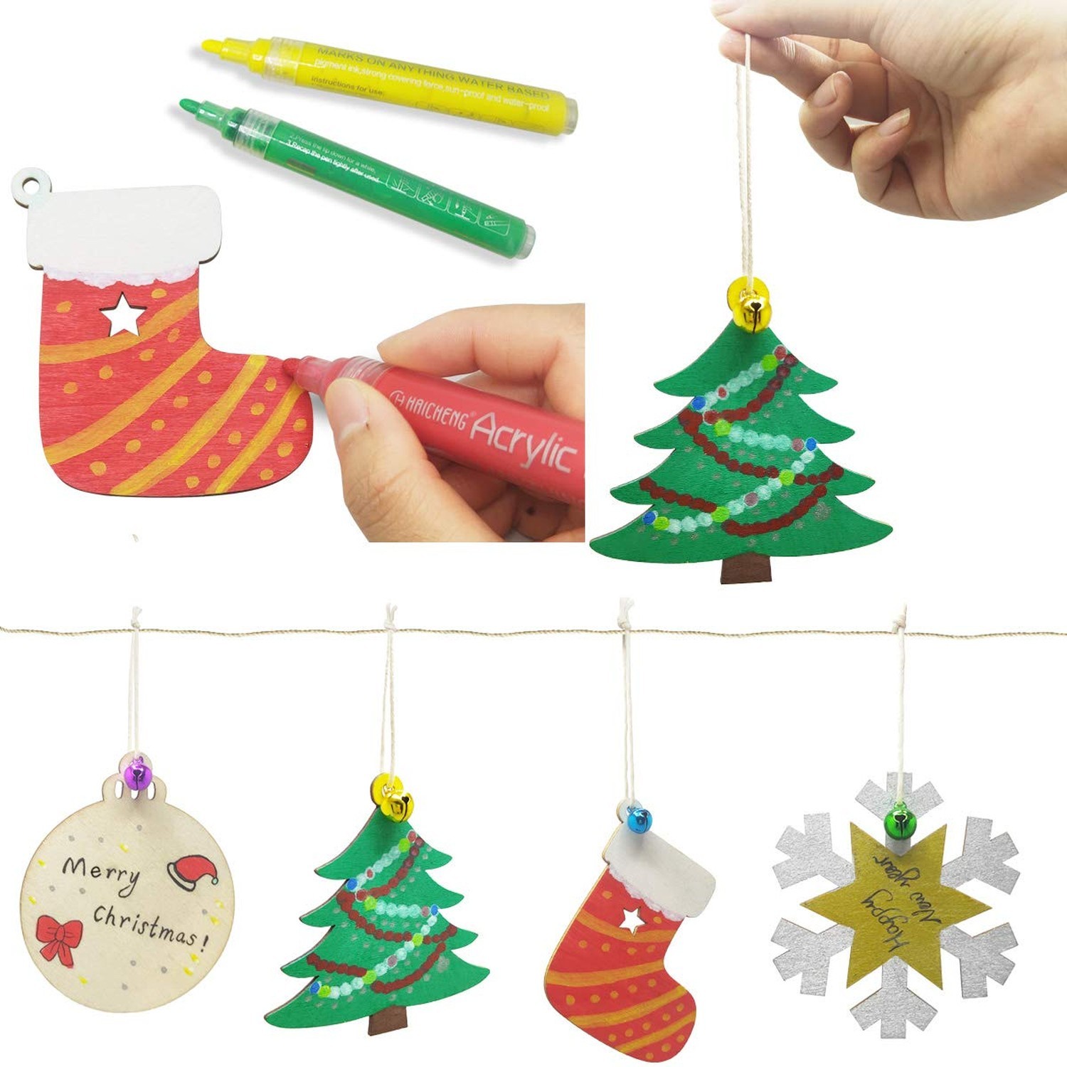40PCS Christmas Crafts Unfinished Wooden Christmas Ornaments Kit, DIY Ornamen...