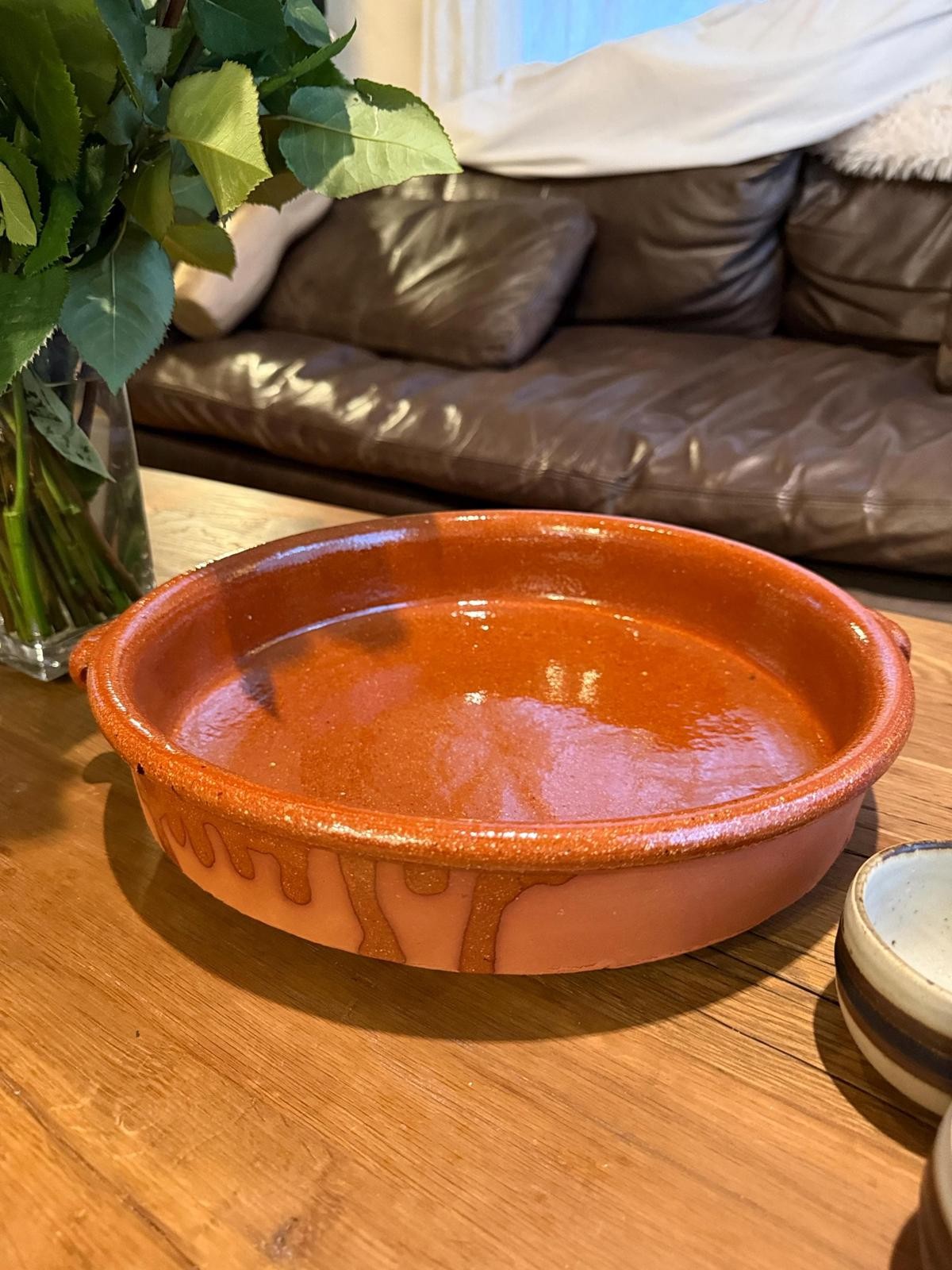 Vintage Breda terracotta cazuela clay pan Pyrenees Mountains Catalonia, Spain