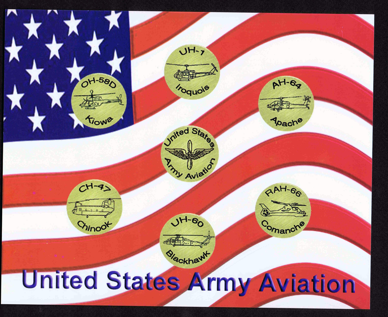 US Army Aviation Helicopter Prints (Set of 3)- Apache-Blackhawk-Huey-Chinook
