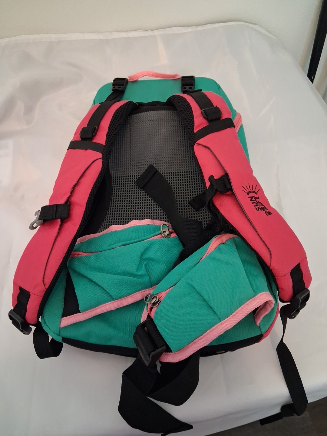 SunDrift Hiking Camping Backpack Pink Teal School Bag Recycled Heavy Duty NEW