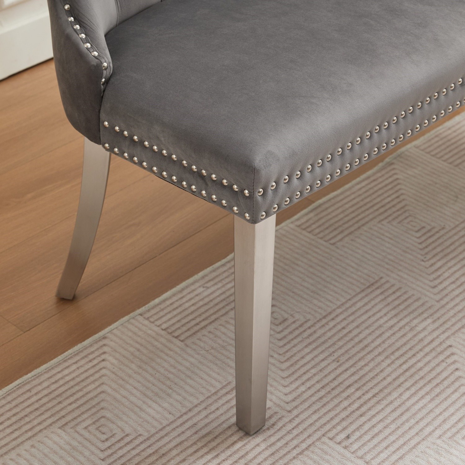 2-Seater Dining Bench Velvet Upholstered Kitchen Bench with Silver Metal Legs
