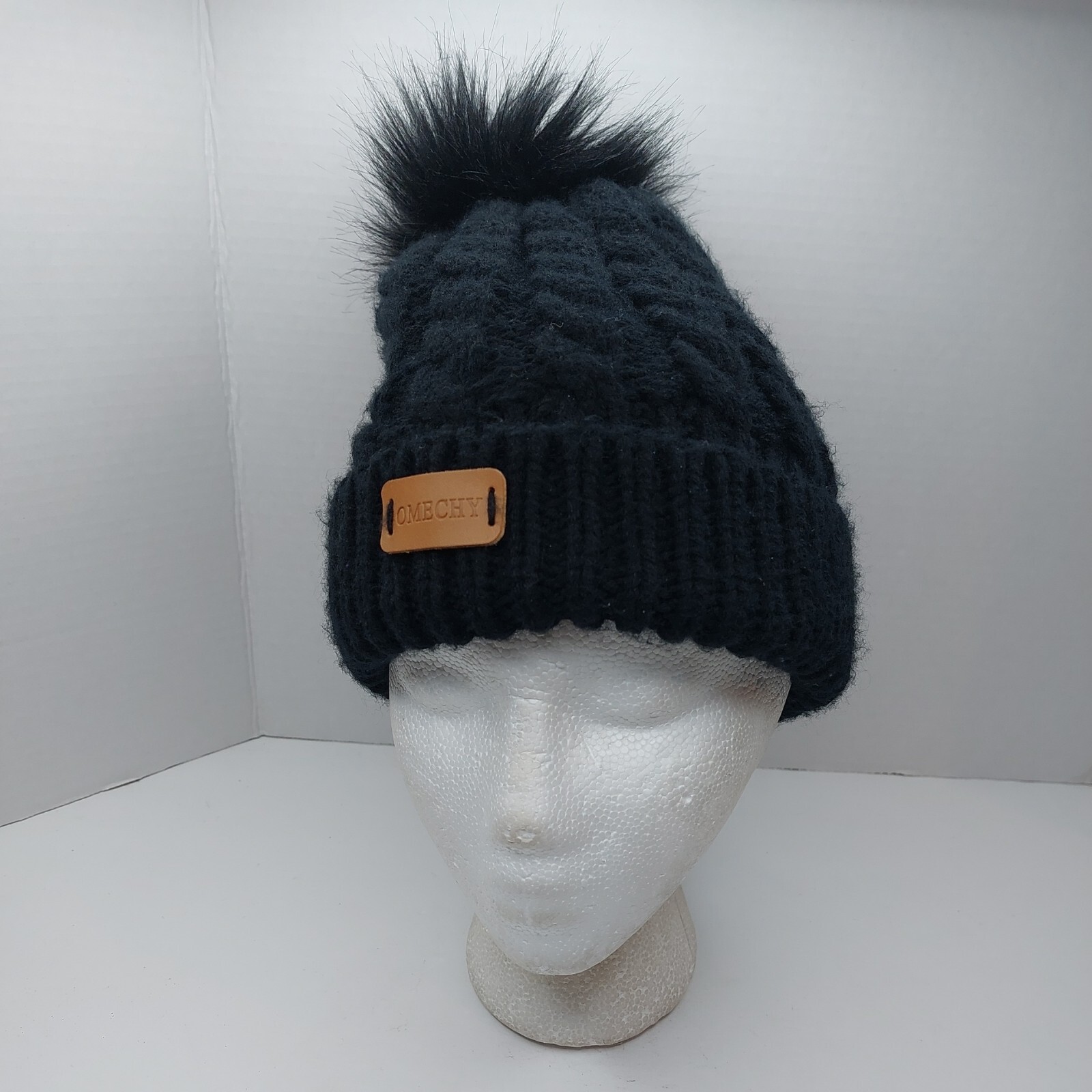 Omechy Large Cable Knit Beanie Hat Cap Pom