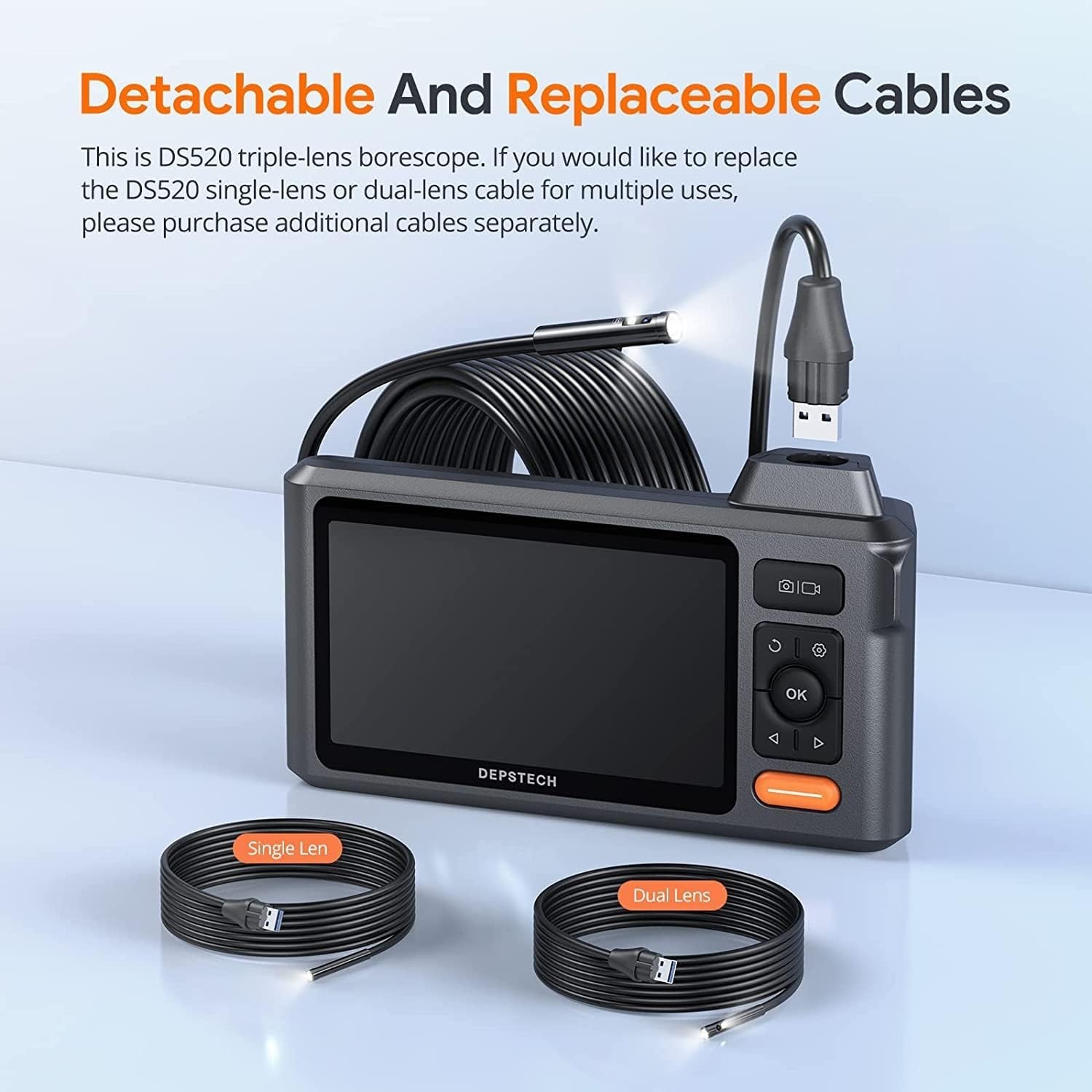 DEPSTECH Triple Lens Borescope Inspection Camera 5"Screen 1080P Endoscope Camera