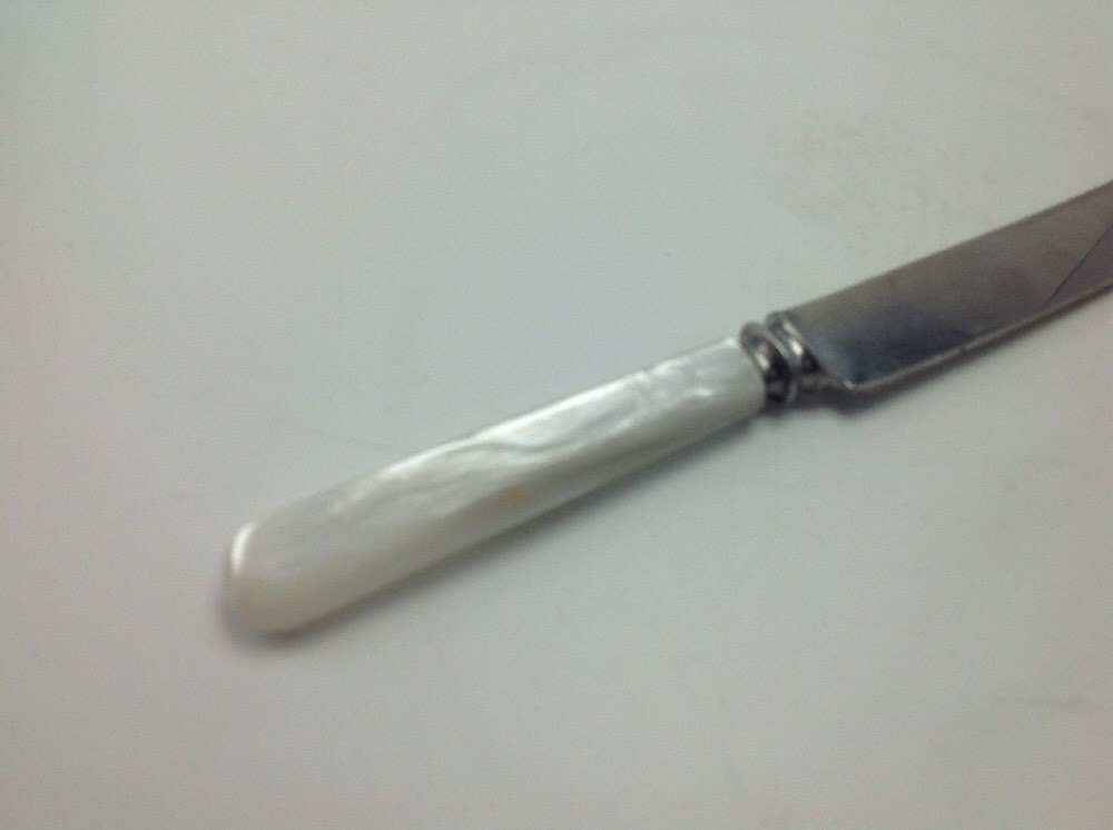 Vintage Lamplough Cutlery Knife Sheffield Stainless Pearlized Handle 8" Blade