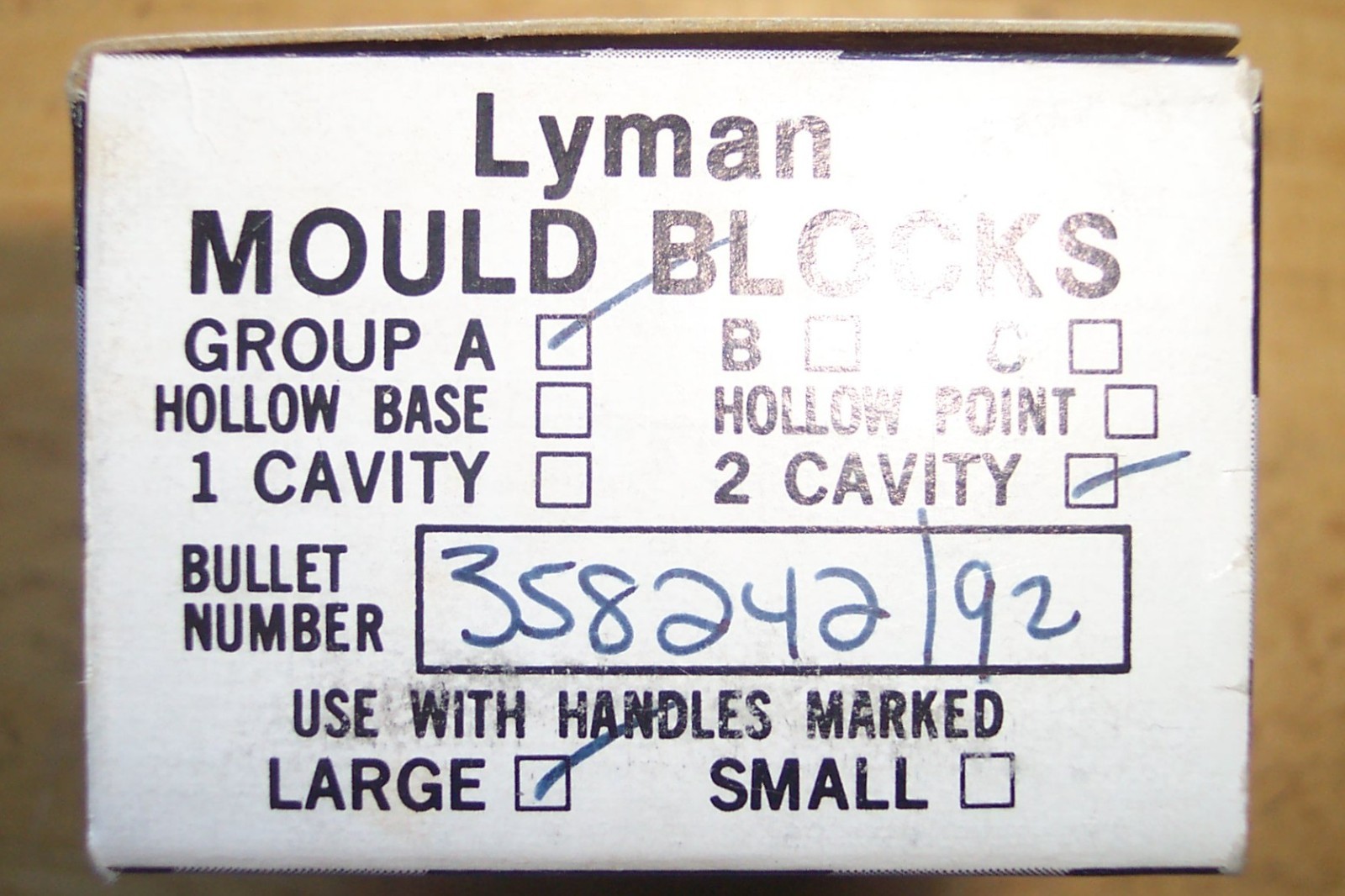 LYMAN 358242 SINGLE CAVITY .358 DIAMETER 92 GRAIN MOULD UNUSED IN ORIGINAL WRAP
