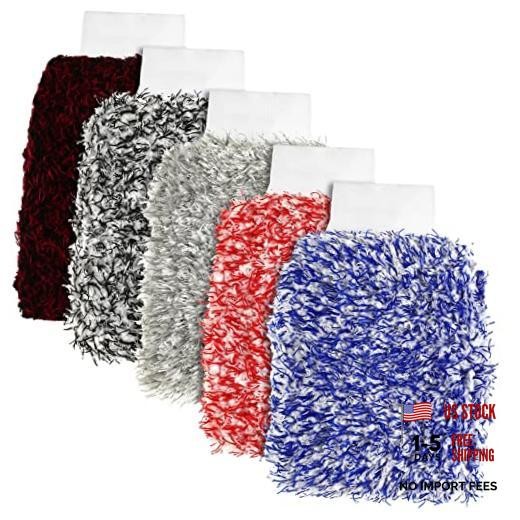 5 Pcs Microfiber Car Wash Mitt Absorbent Blue, Black, Red, White, Grey