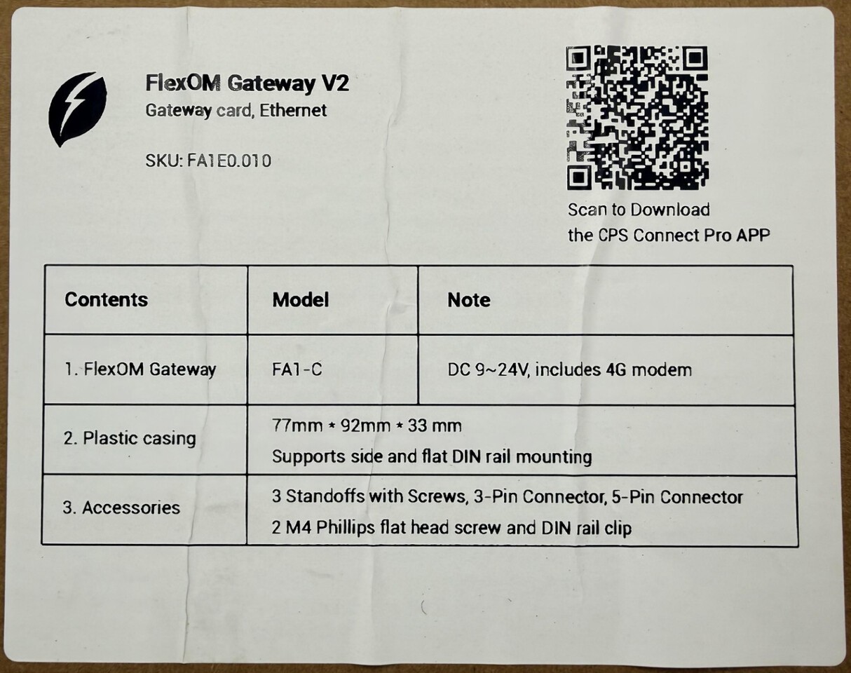CPS FA1-C FA1E0.010 FLEXOM GATEWAY V2 DATA COMMUNICATIONS AND CONTROL GATEWAY