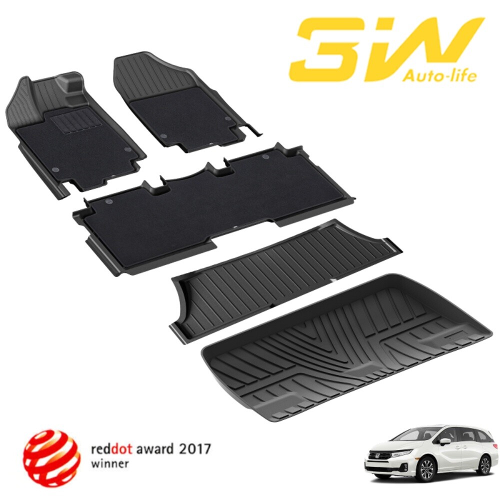 3W TPE Floor Mats & Carpet & Cargo Liner For 2018-2026 Honda Odyssey All Weather