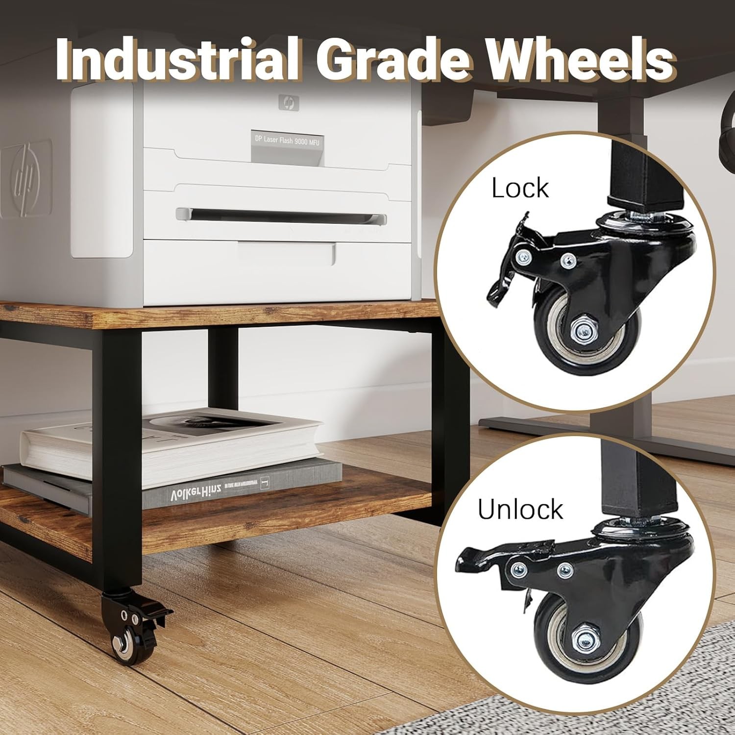 2 Tier Laser Printer Stand,19.7''x19.7''x12.6'' Large Printer Table Copier Stand