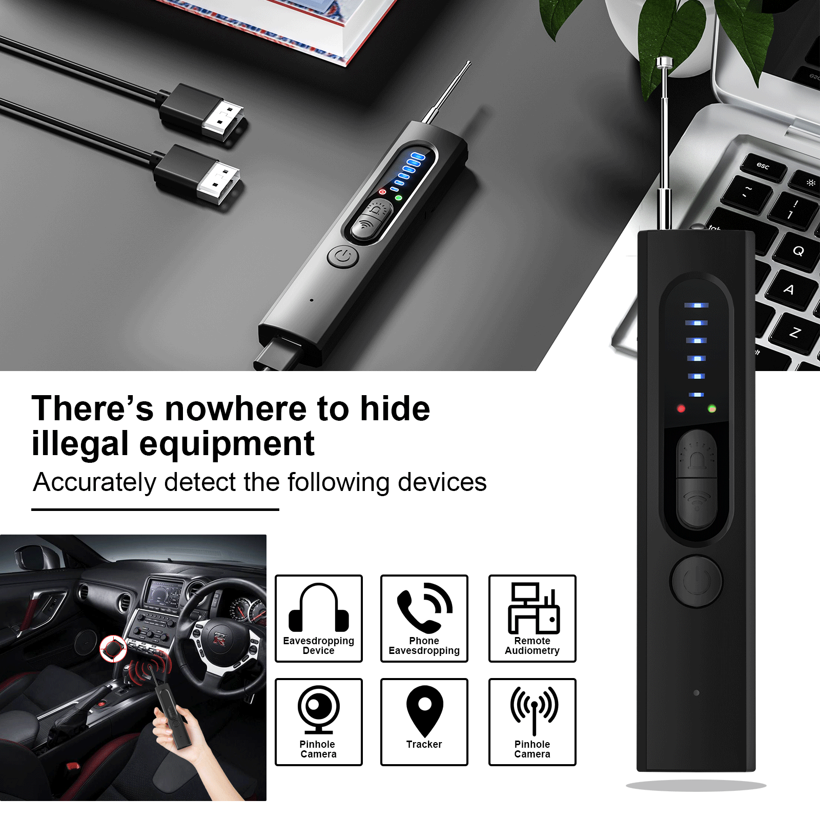 Portable Hidden Camera Detector Finder Bug GPS Tracker Scanner Device Car Hotel