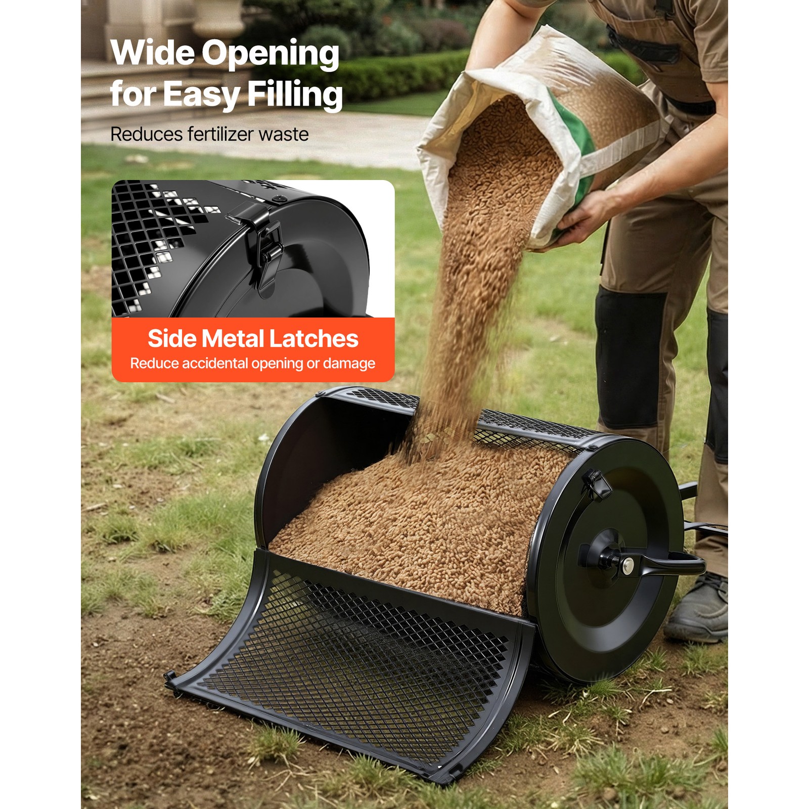 Uimoso Compost Spreader Roller 24" with Push/Tow Handle and Integrated Brush