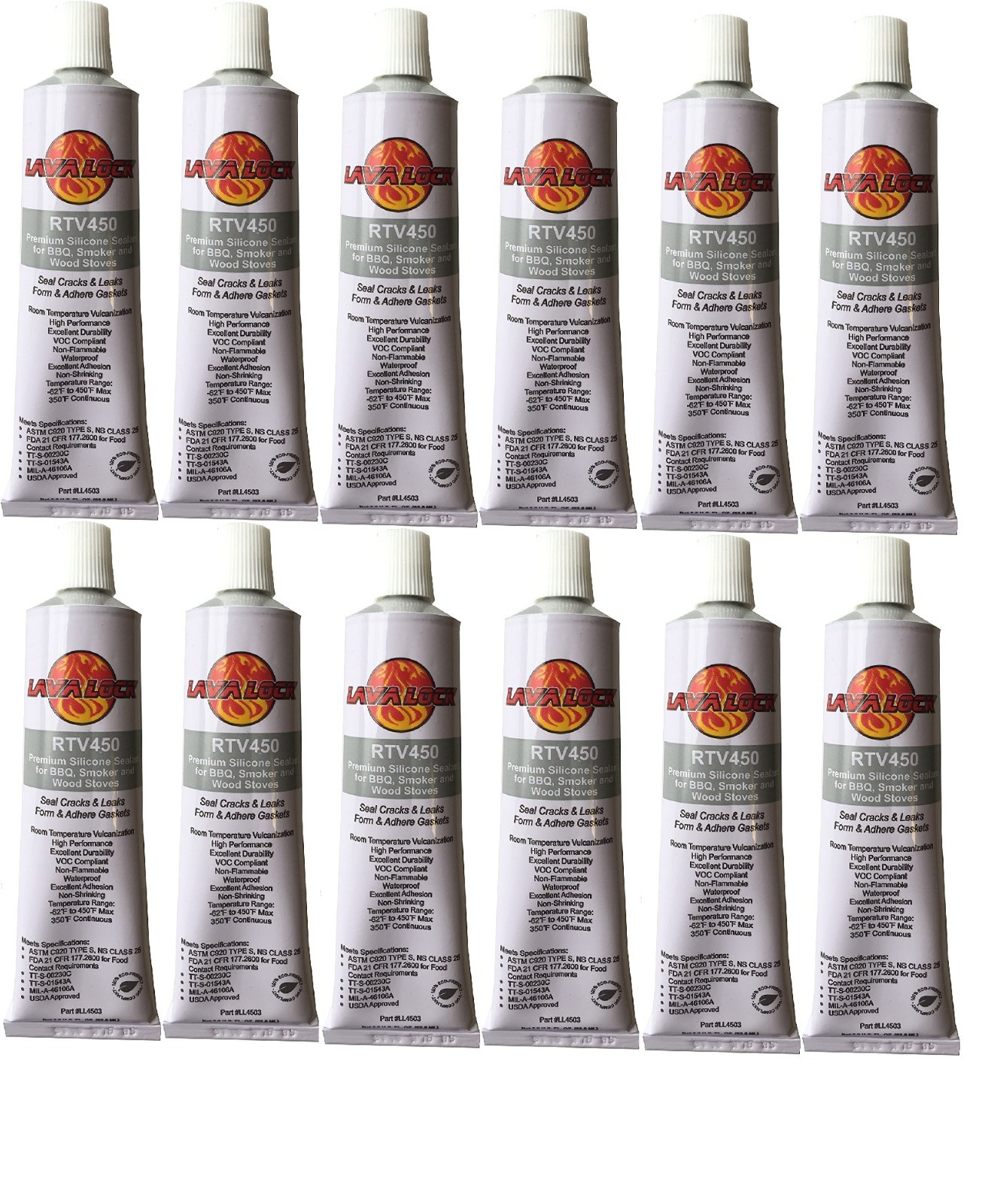 LavaLo 450 RTV 3oz Clear Silicone Sealant Adhesive High Temp Food Grade - 12 pk