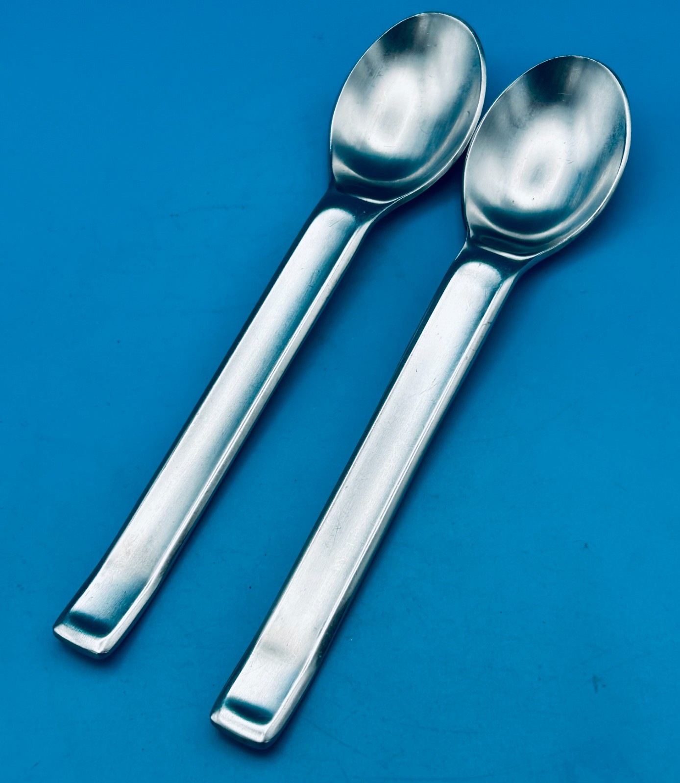 2 TWO Ikea POEM Oval Soup Spoons 8" Stainless Flatware Silverware