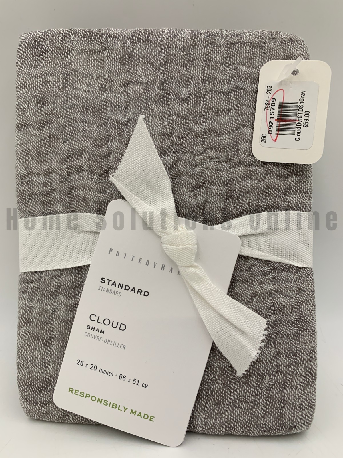 Pottery Barn Cloud Sham Gray Standard #9927T
