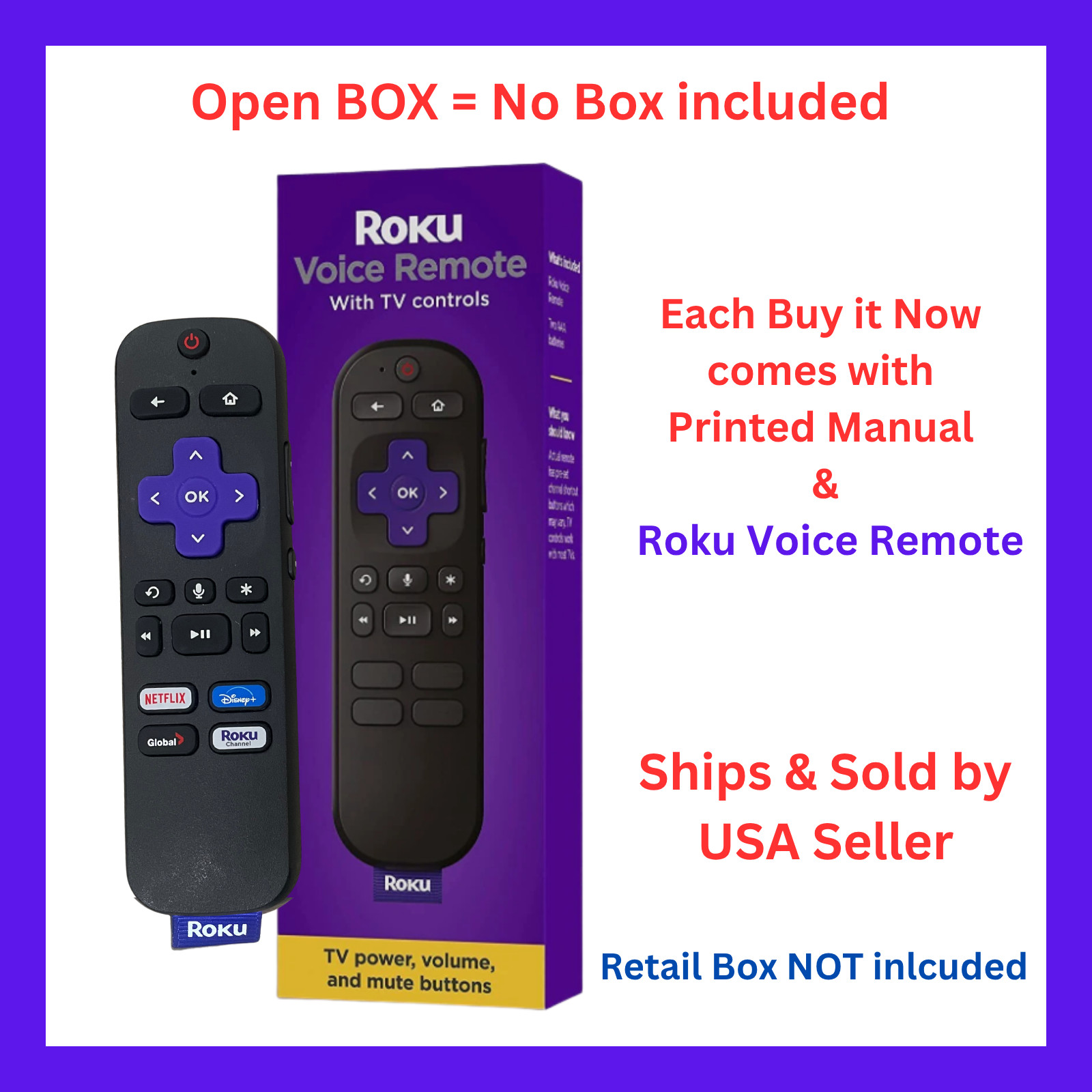 USED -Roku Voice Remote-Compatible with All Roku Models (Channel Shortcuts Vary)