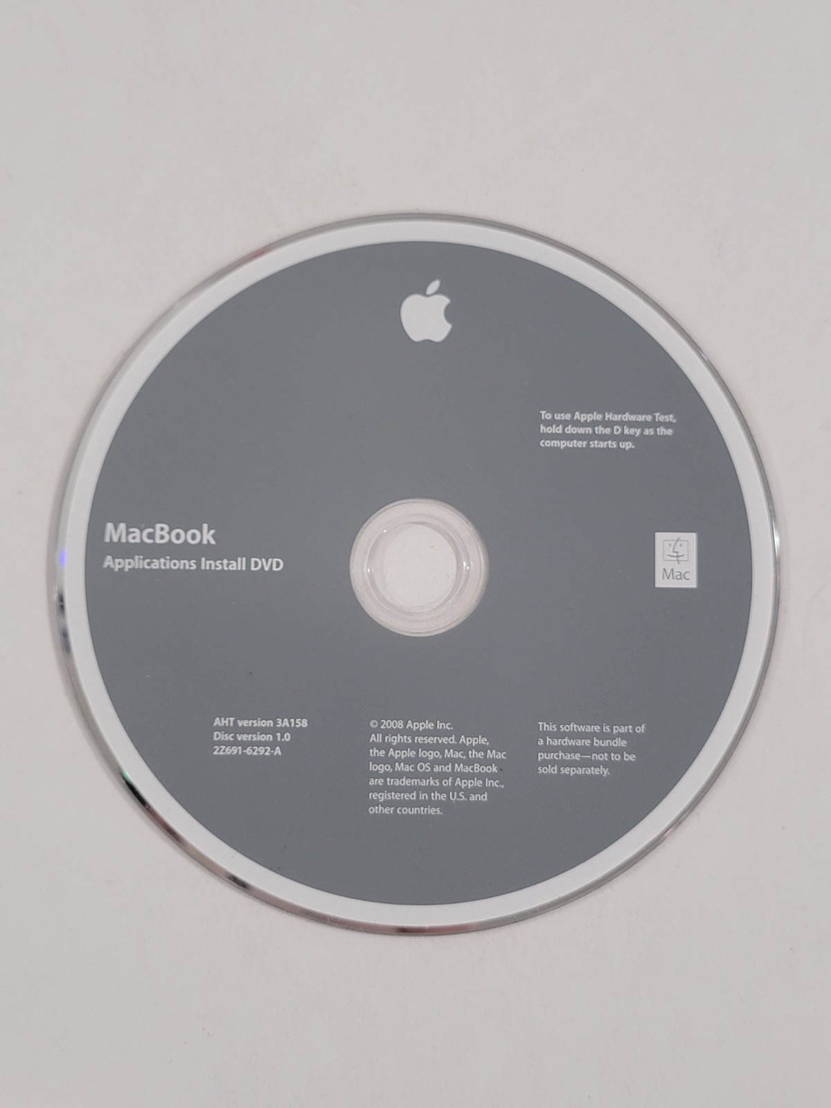 MacBook Application Install DVD - Disc Version 1 - Version 3A158 - 2Z691-6292-A