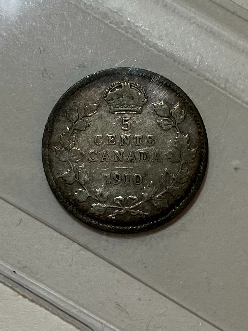 1910 Canada Silver 5 Cents - Pointed Leaves - Graded F15