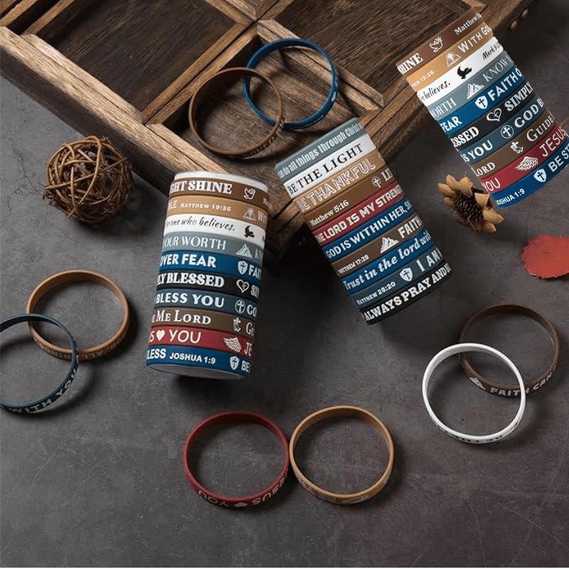20PCS Christian Bible Verse Silicone Bracelets Religious Scripture Wristbands