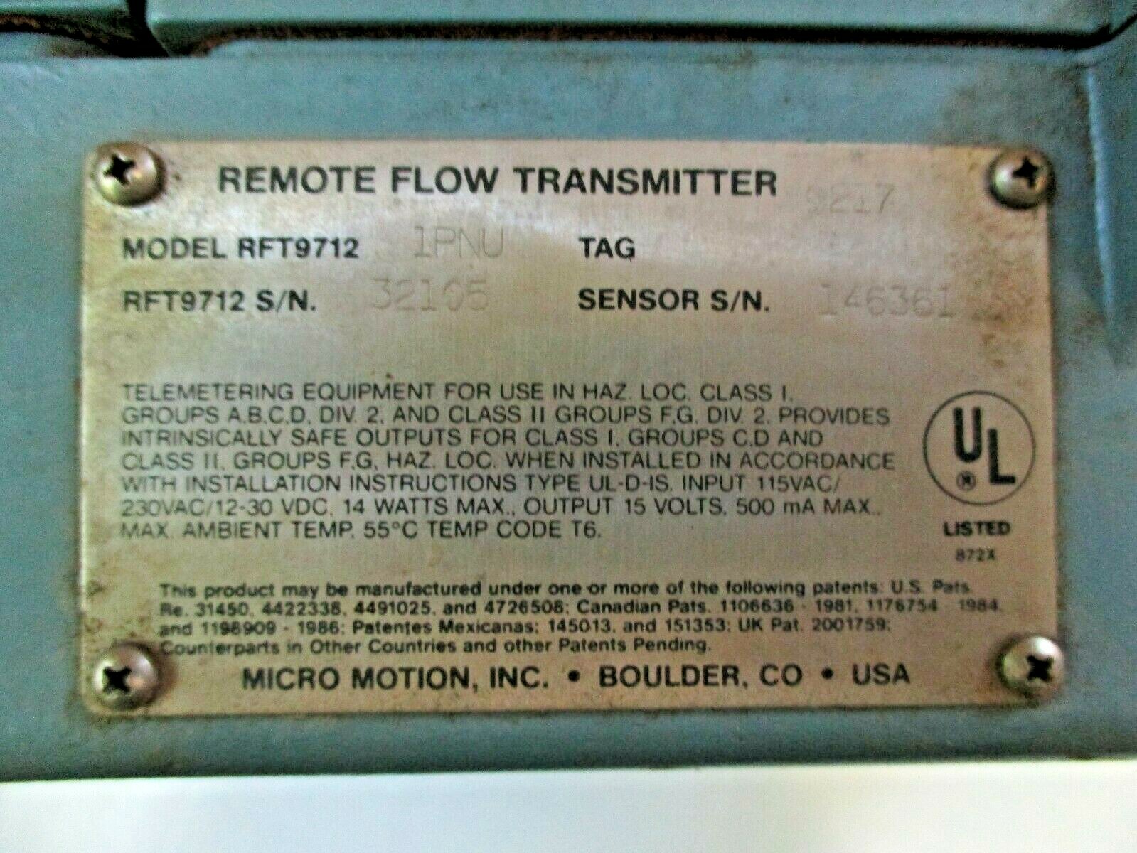 MICROMOTION REMOTE FLOW TRANSMITTER RFT97121PNU