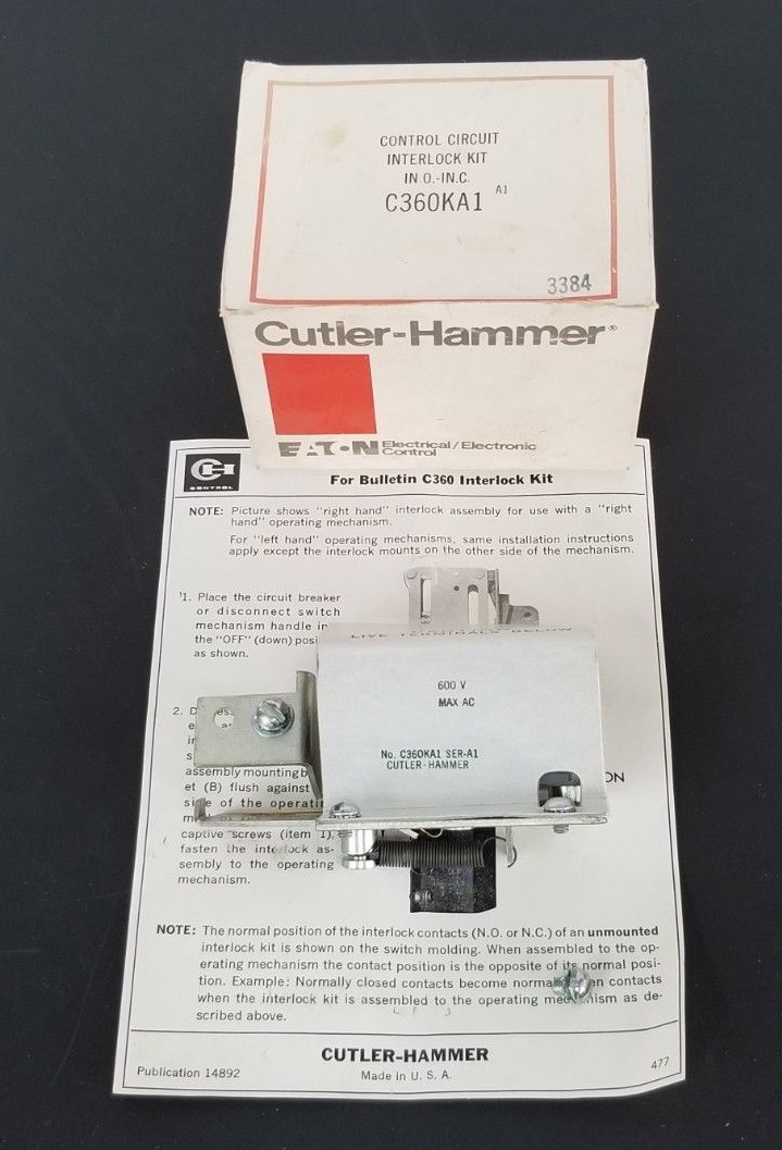 NIB EATON CUTLER-HAMMER C360KA1 INTERLOCK KIT 1NO/1NC SER. A1