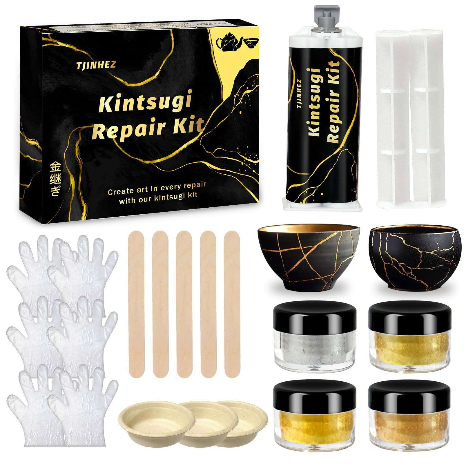 Kintsugi Repair Kit, Food Safe Gold & Silver Kintsugi Kit for Broken Ceramics,