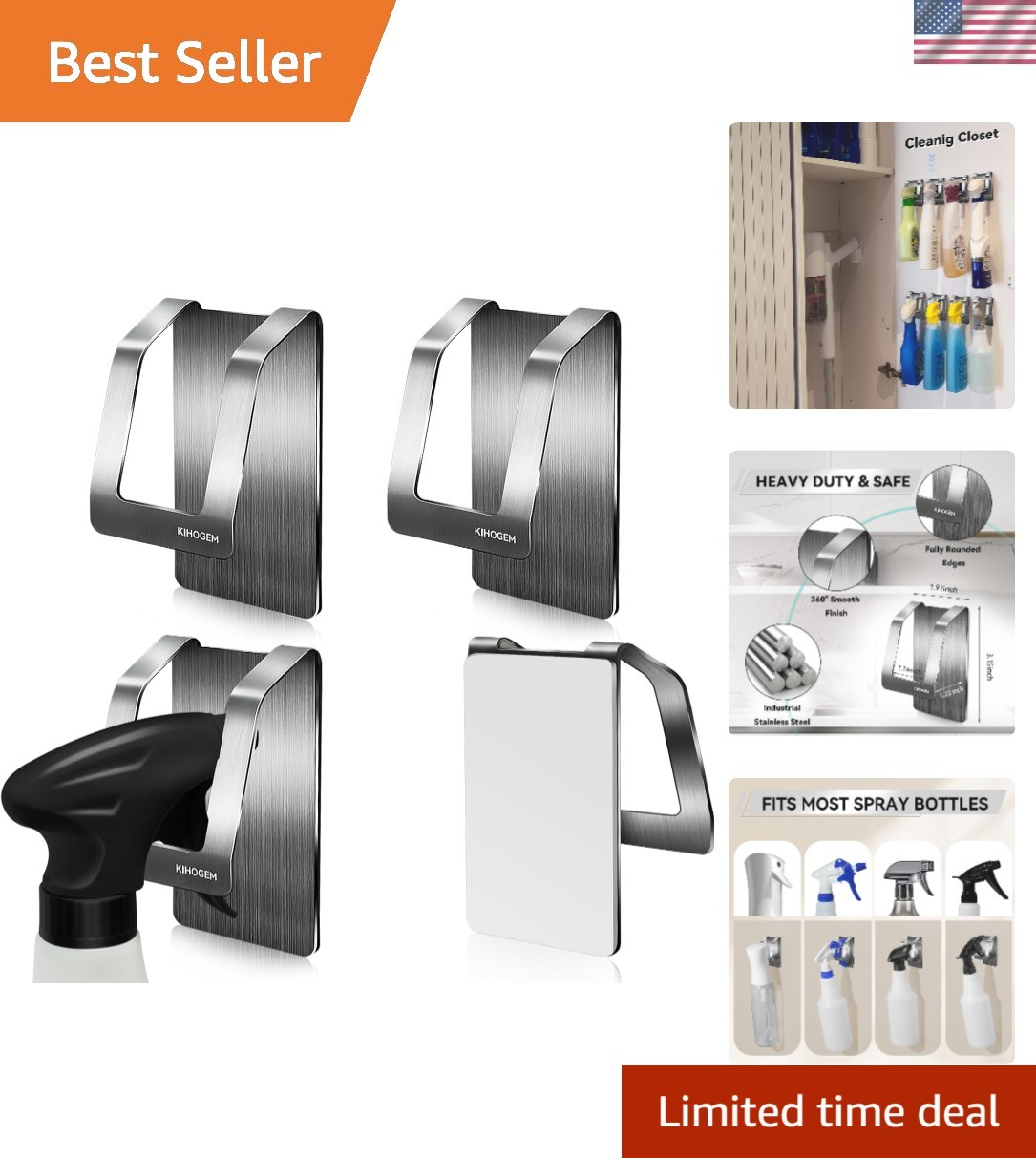 Rust-Resistant Spray Bottle Hanger - Adhesive Wall Mount for Kitchen & Bath