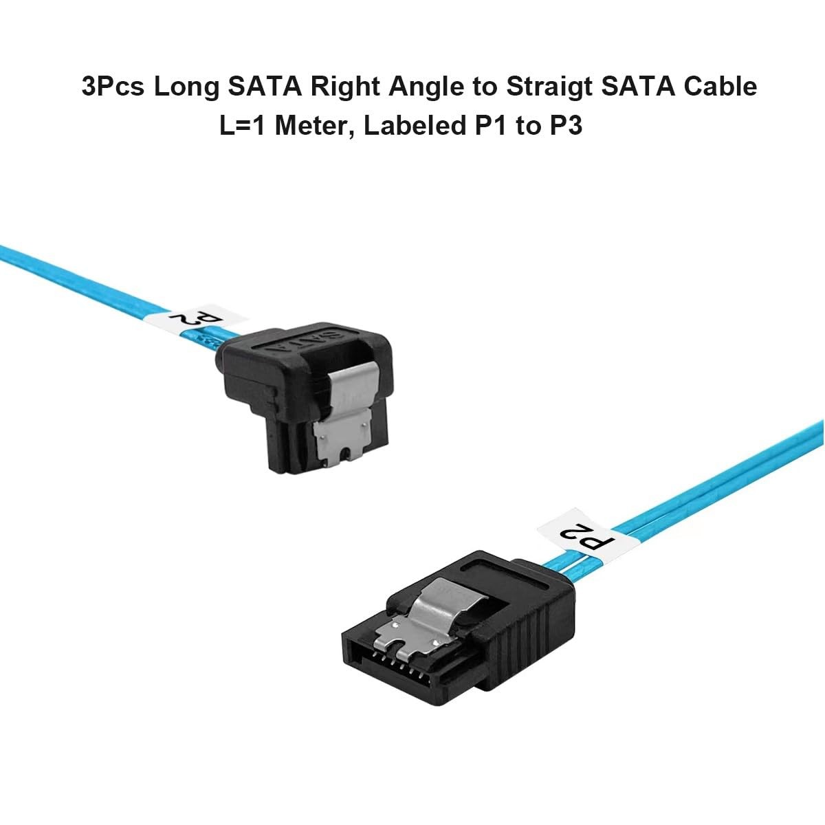 Long-Sata 90-Degree Cable 1M, 3 Pack Flexible Thin SATA Right-Angle Cable 3.3Ft