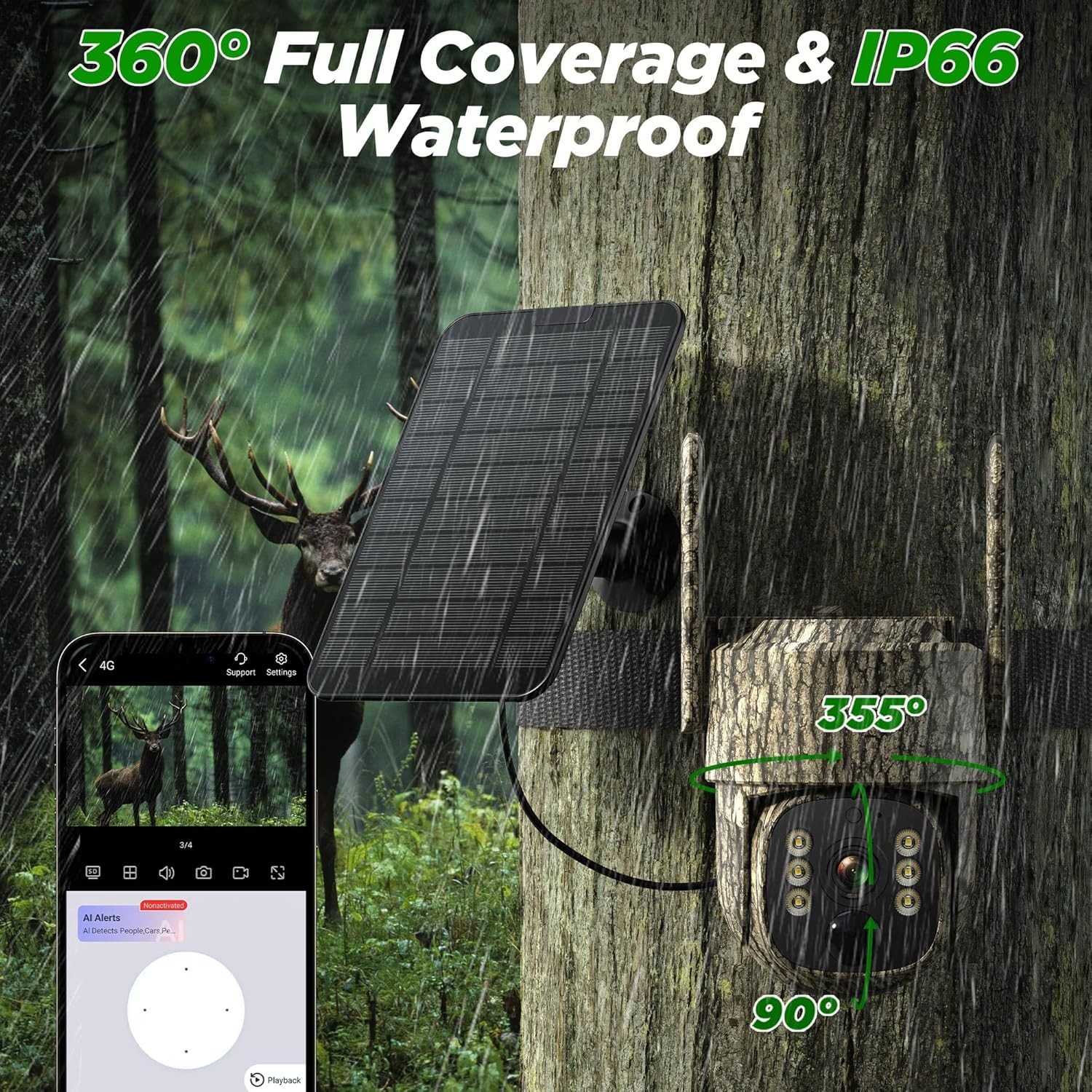 4G LTE Game Trail Camera with Solar Panel Motion Activated 360° View US SIM Card