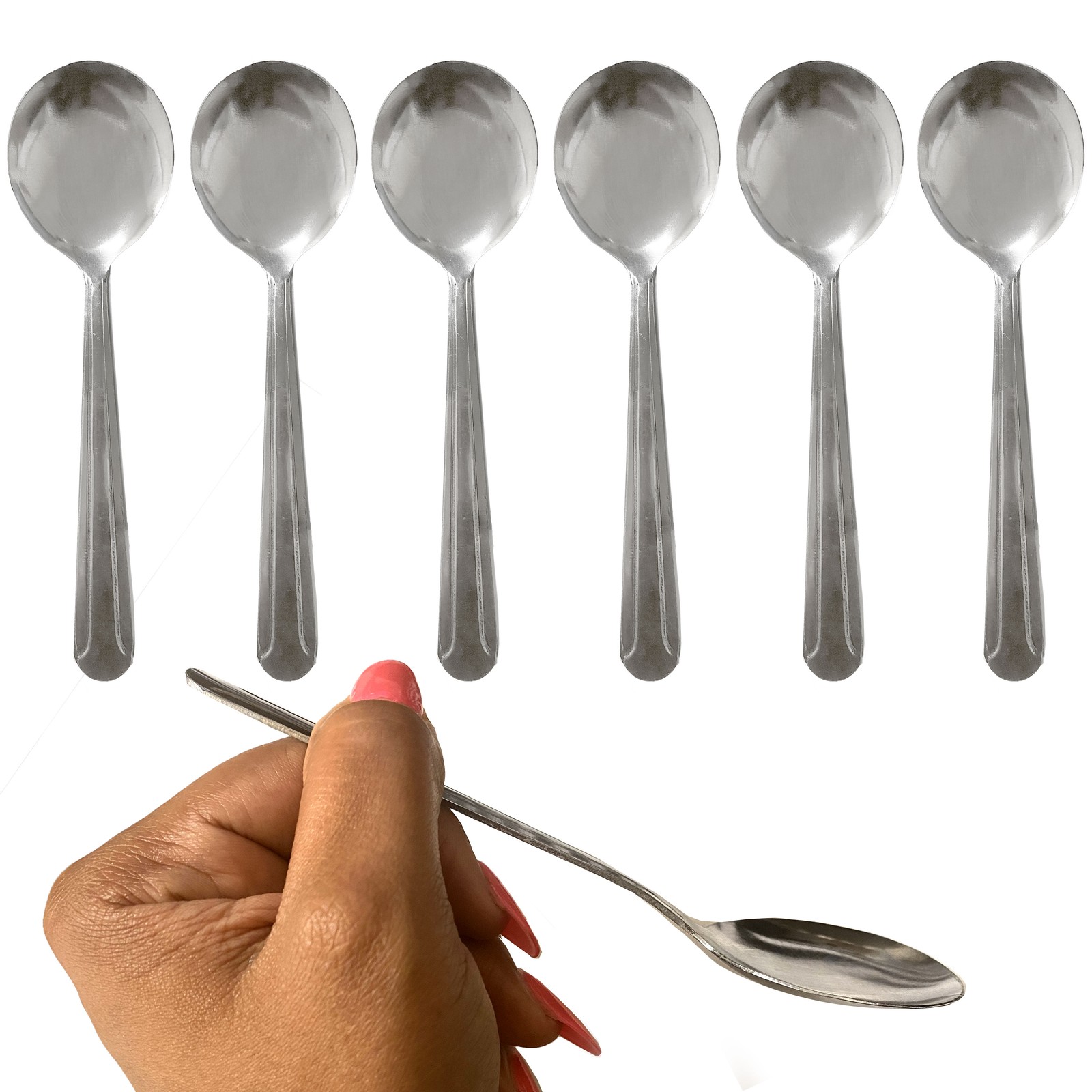 6 Pack Dominion Soup Spoons Round Stainless Steel Bouillon Spoon Table Serving