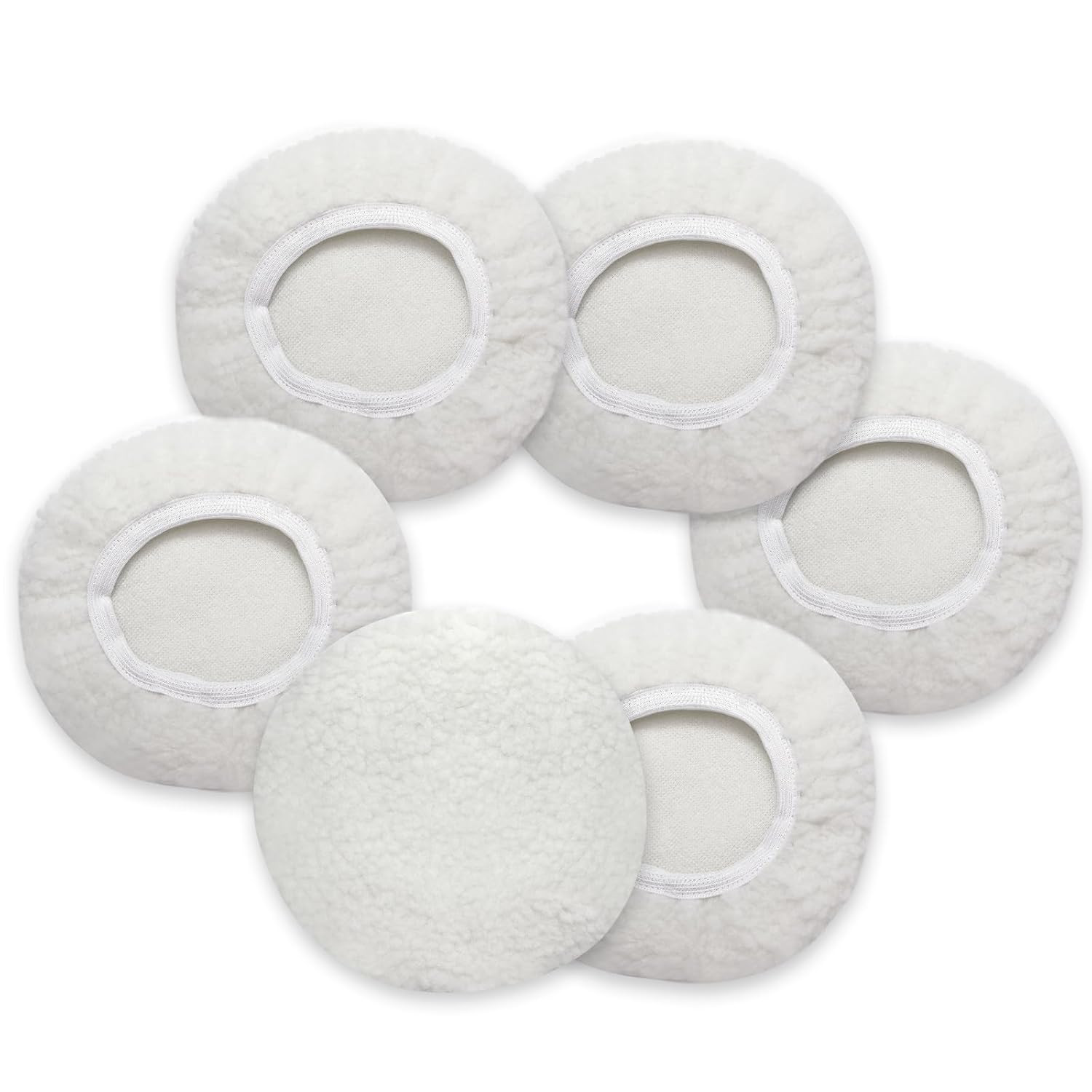 6 PCS Car Buffing Pads for 5-6 Inch Orbital Polisher, Lamb Fleece Polishing Pad