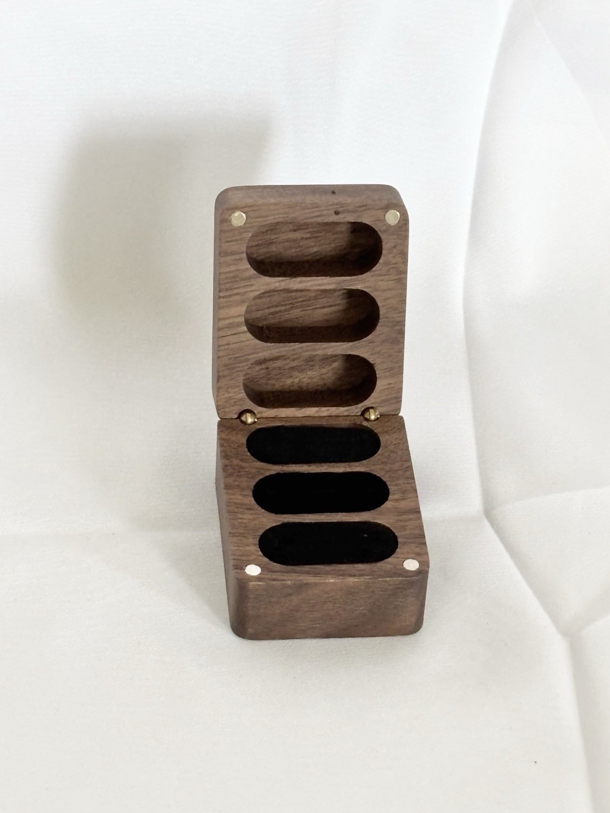 Engraved Walnut Wood Triple Ring Box – New in Box