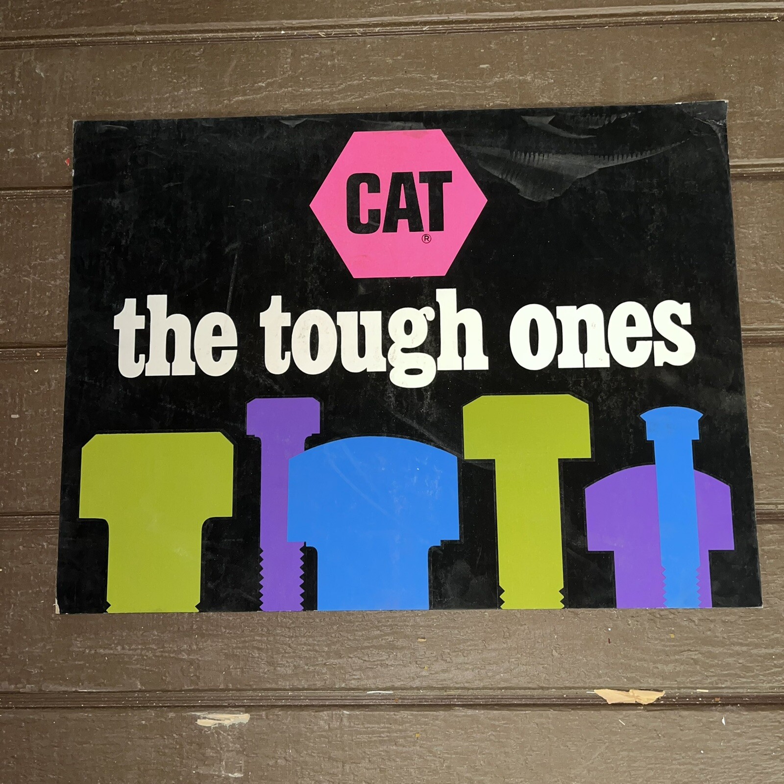 Vintage CAT The Tough Ones - Dealer Counter Display Sign NOS Bolts Nuts