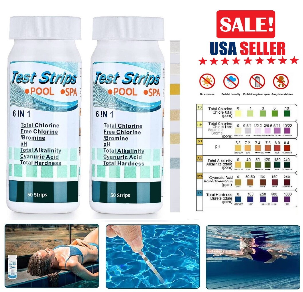 100× Test Strips 6 IN 1 SPA Swimming PH Chlorine Dip Pool Tester Paper Bottle US
