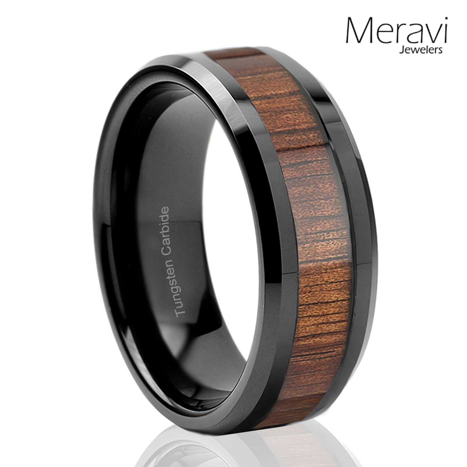 Black Tungsten Hawaiian Koa Wood Inlay Engagement Wedding Band Mens Jewelry Ring