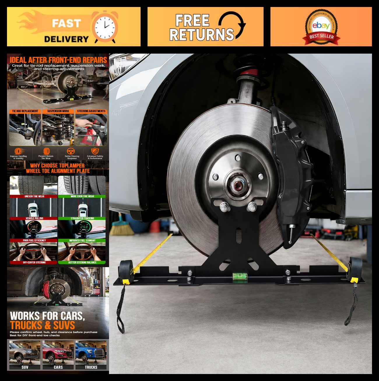 DIY Wheel Toe Alignment Tool Kit - Stainless Steel Plates & Dual Tape Measures f