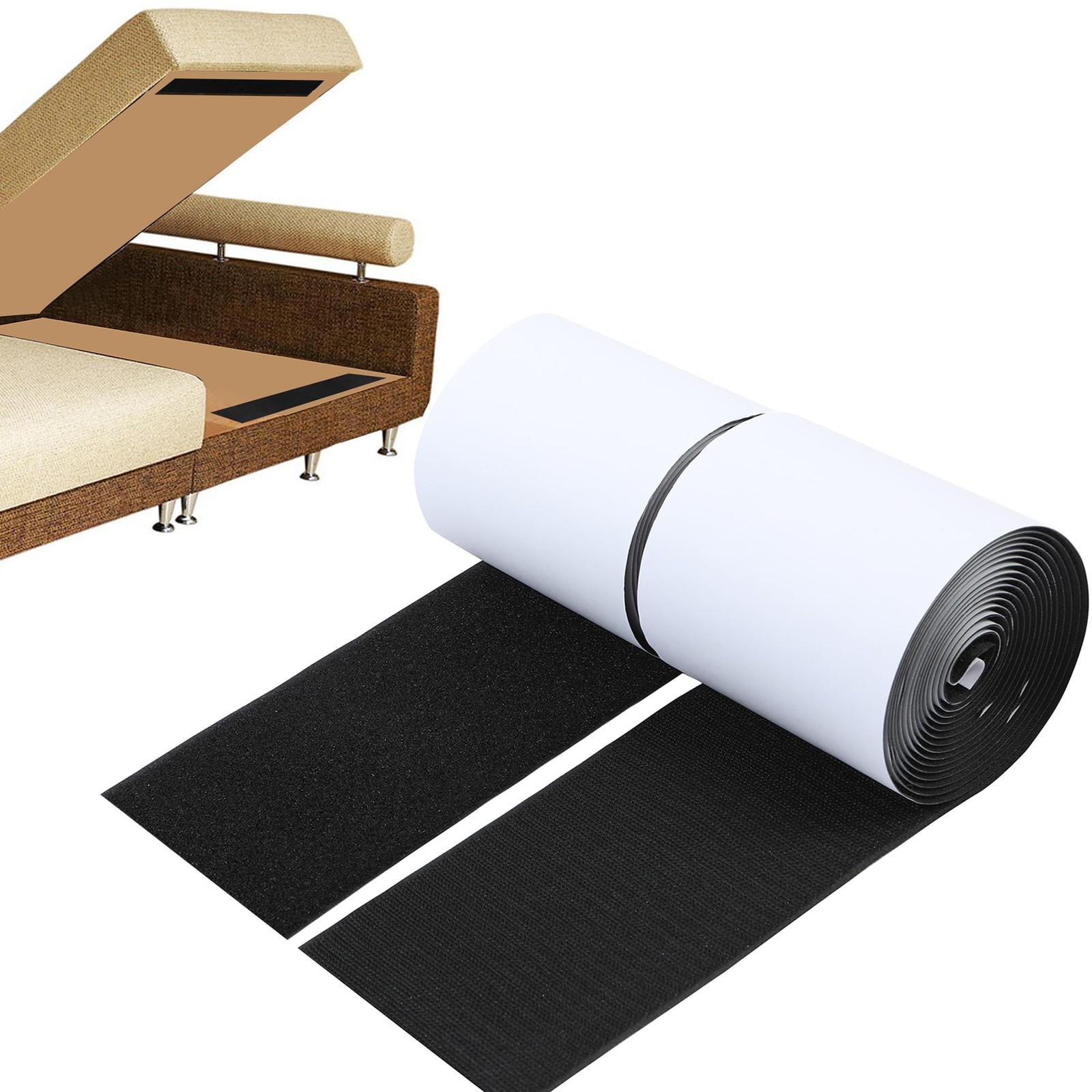 4 Inch Wide Hook and Loop Tape with Adhesive, Nylon Self Adhesive Heavy Duty ...