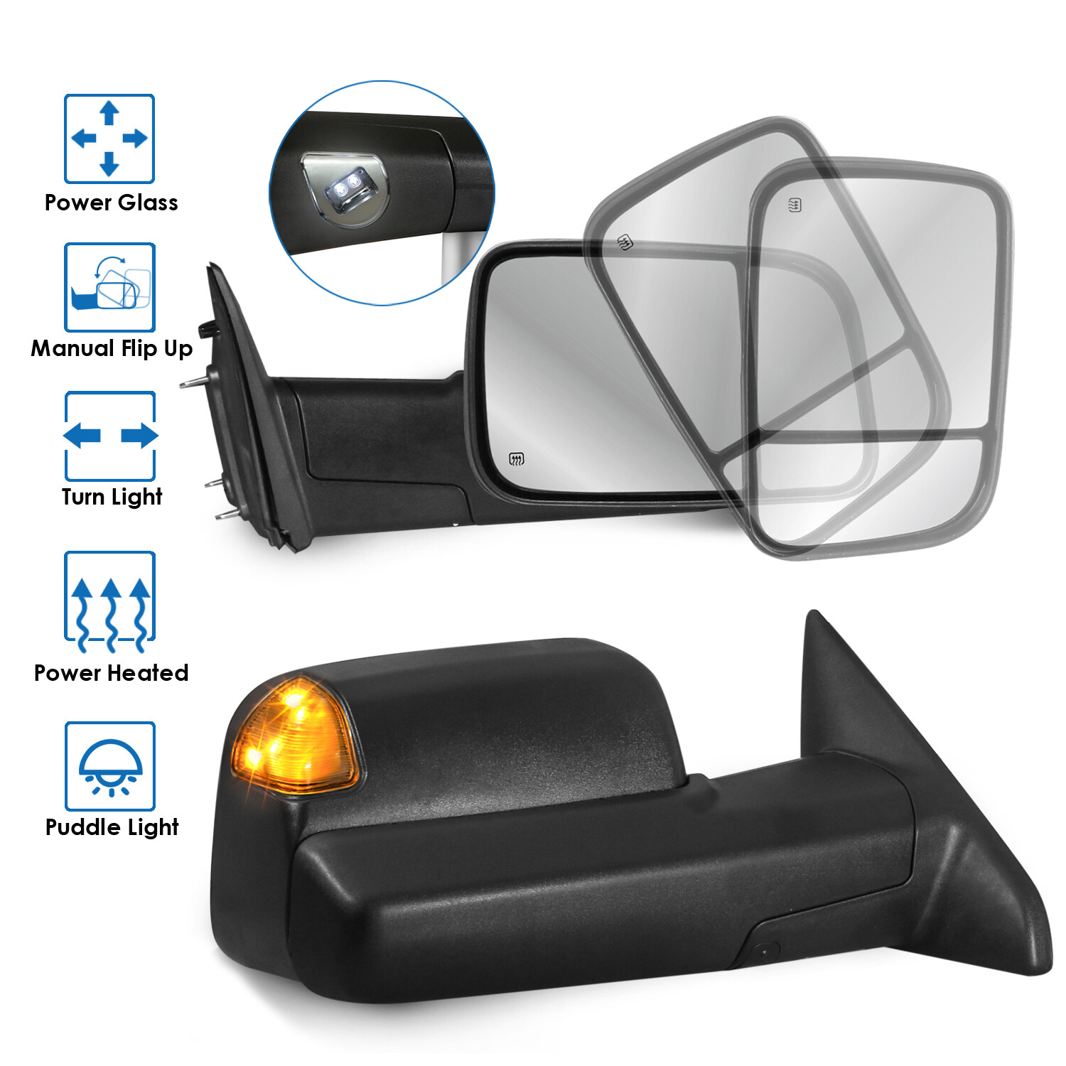 2X Power Heated Tow Mirrors w/Turn Signal For 2009-2012 Dodge Ram 1500 2500 3500