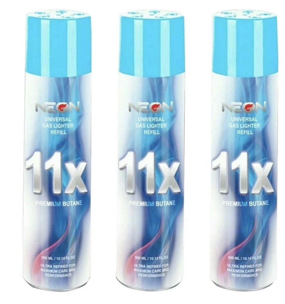 3 Can Neon 11X Refined Butane Lighter Gas Refill