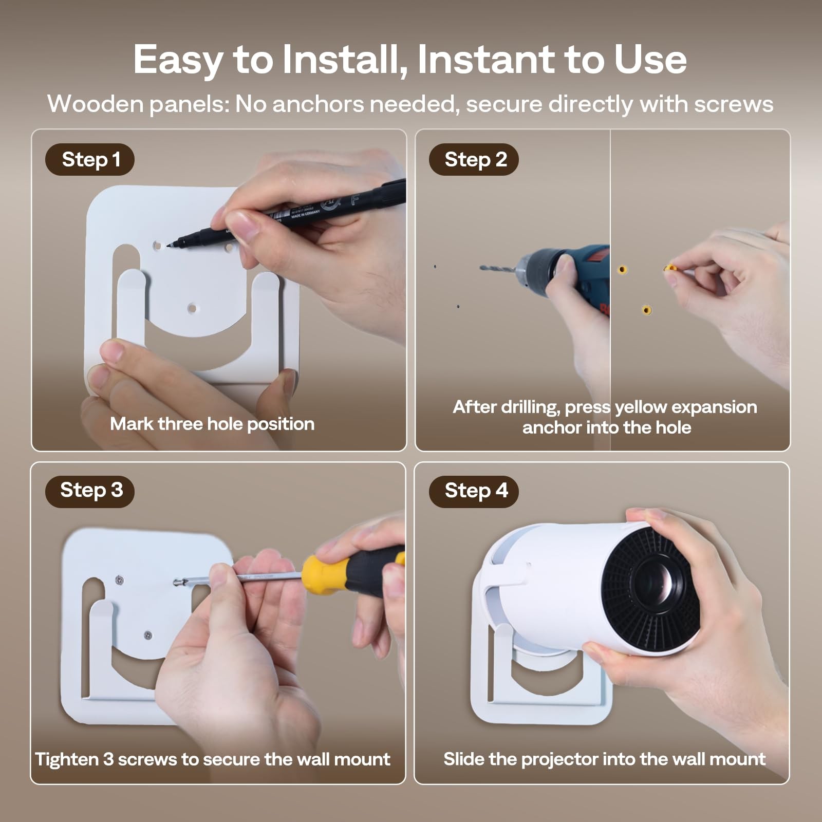 Durable Non-Slip HY300 Projector Ceiling Mount Wall Holder Compatible Pro White