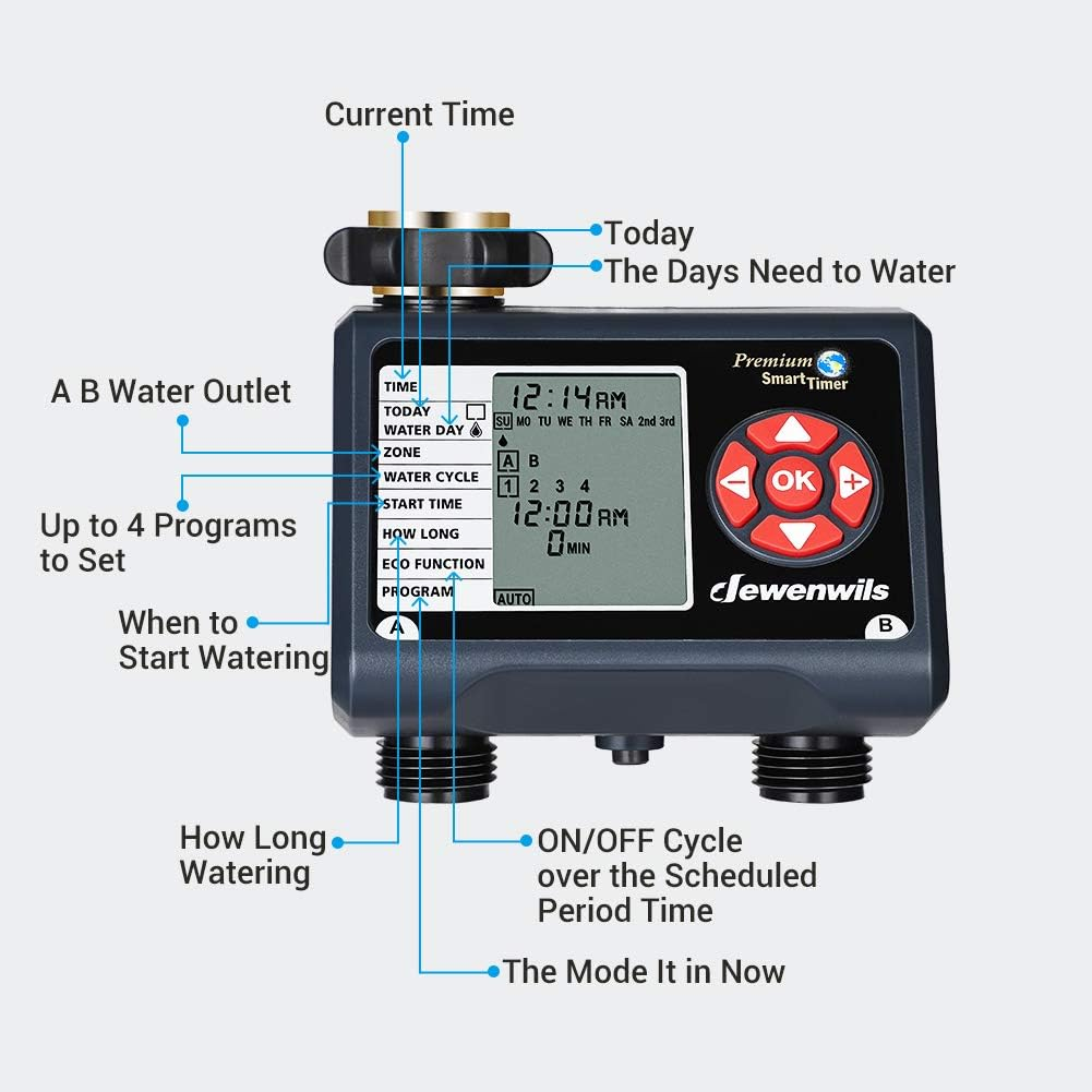 Sprinkler Timer 2 Zone, Water Timer for Garden Hose, Programmable Hose Timer Fau
