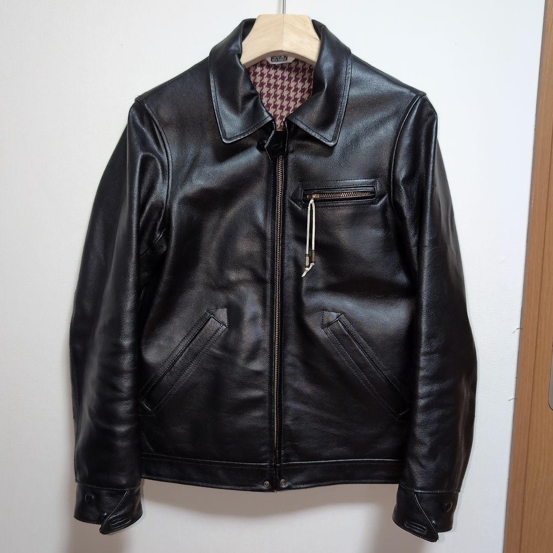 BEN DAVIS Leather Jacket Size S Zipper repaired with leather cord brass beads