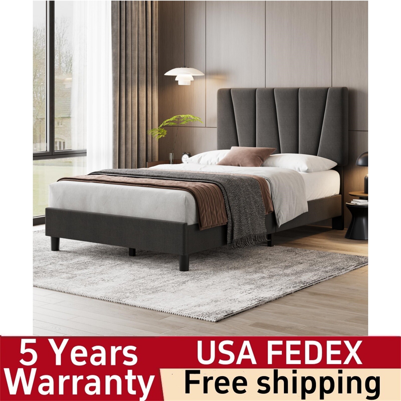 QUEEN/FULL/Twin Size Bed Frame with Headboard Upholstered Platform Bedframe