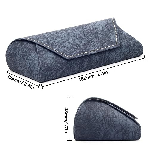 Glasses Case Hard Shell Light Portable Eyeglass Case PU Leather Suede Blue